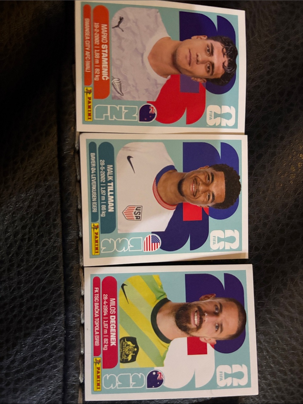Panini Soccer Cards with Blue, Red, Teal Accents (7 Cards)